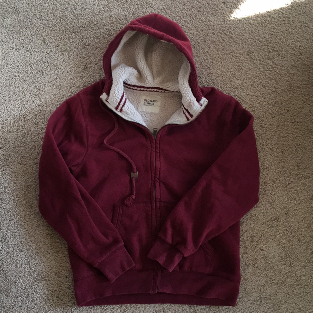 Red, fur lined hoodie